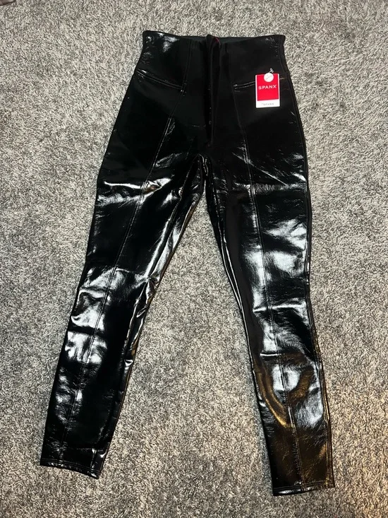 SPANX Shiny Faux-Leather High-Rise Leggings - Black - Picture 3 of 5